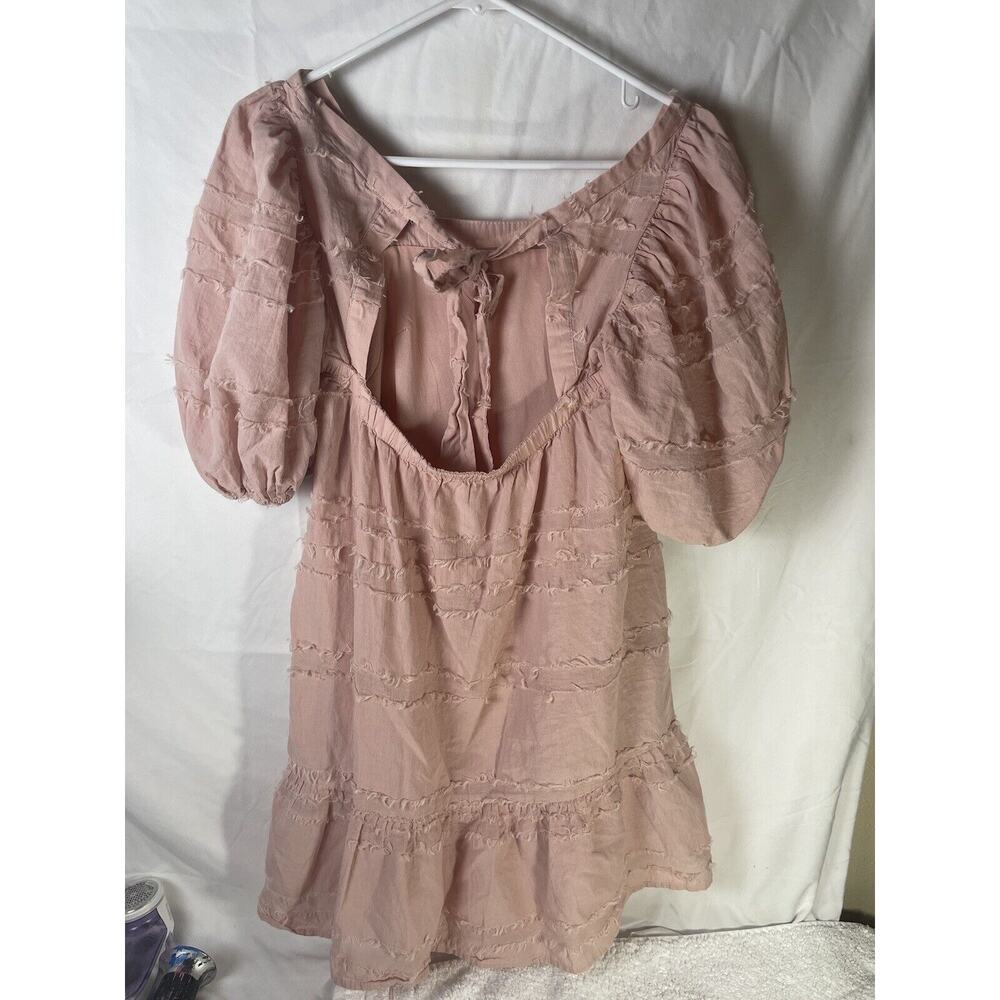 Altar’d State Distressed Pink Babydoll Mini Dress Size XS Ribbon Tie 3/4 Sleeves - Picture 2 of 8